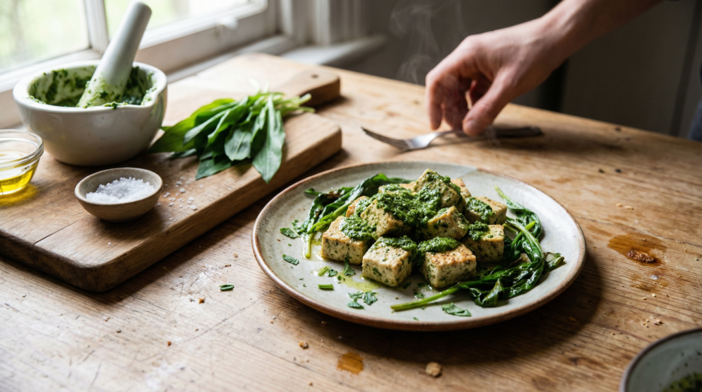 Tofu con ajo silvestre: ¡la receta saludable que revela todos sus aromas!