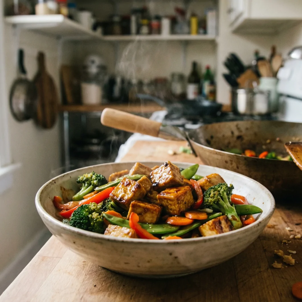 Tofu caramelizado salteado