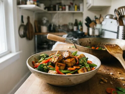 Wok de tofu caramélisé