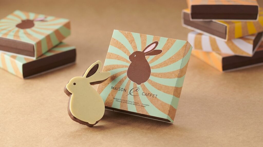 Caja de regalo con forma de conejito de Pascua y bombones artesanales