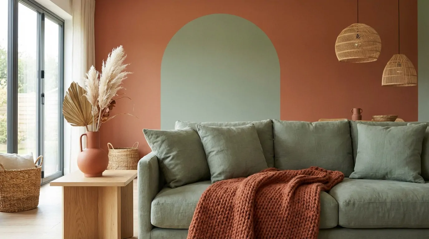 Modern decor in sage green and terracotta