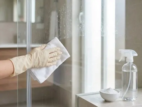 Limpieza natural de la cal del cristal de la ducha