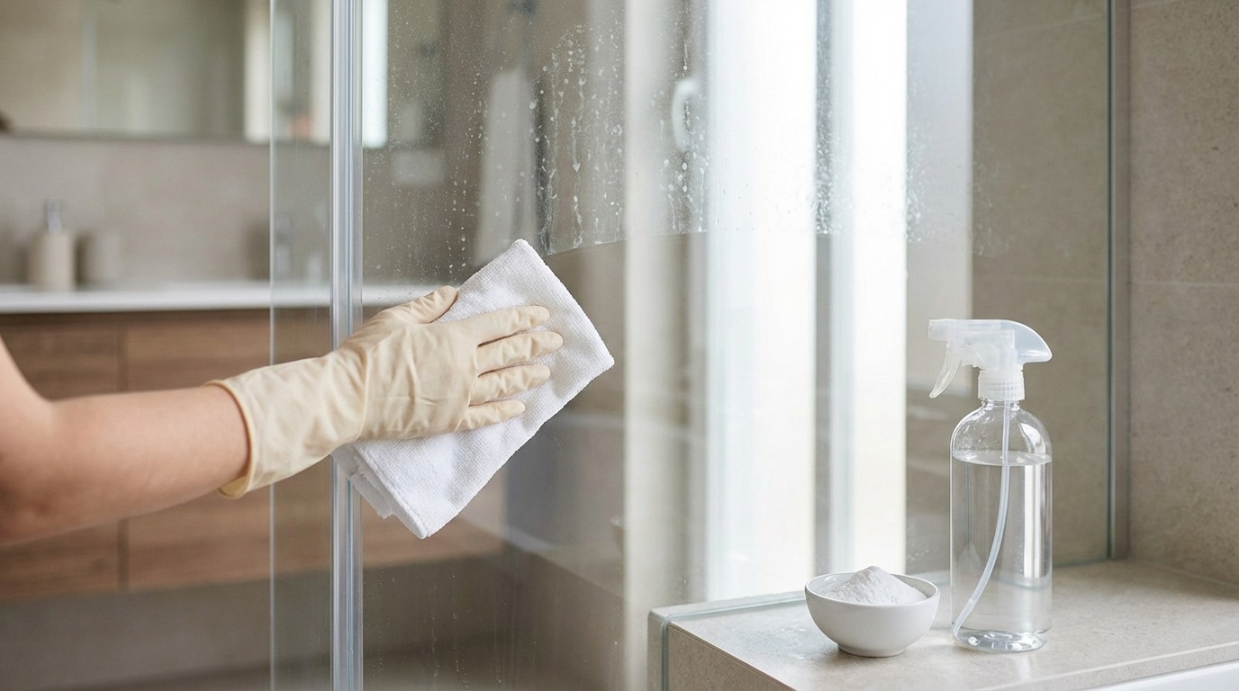 Natural cleaning of limescale from shower glass