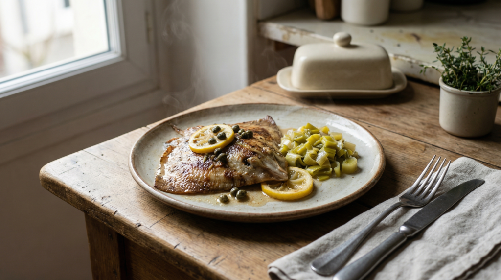 Skrzydełko płaszczki smażone na patelni
