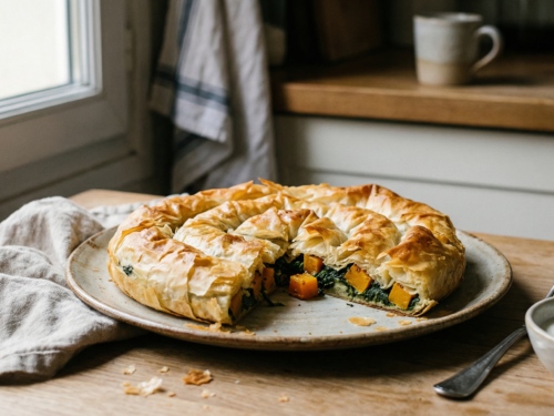 Receta de Banitsa búlgara con espinacas y calabaza asada