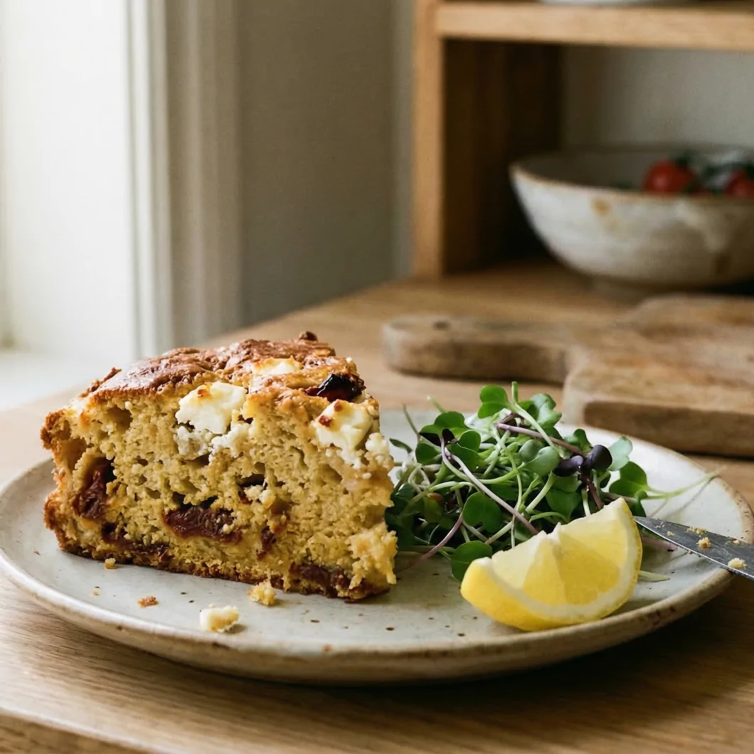 Pastel salado con queso feta y tomates secos