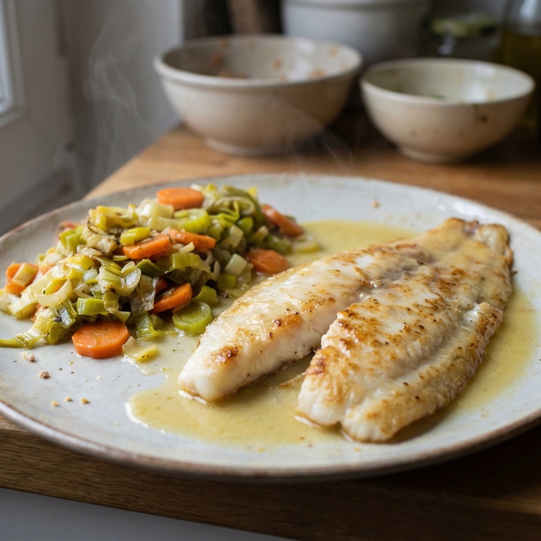 Filete de lenguado tropical con verduras baby