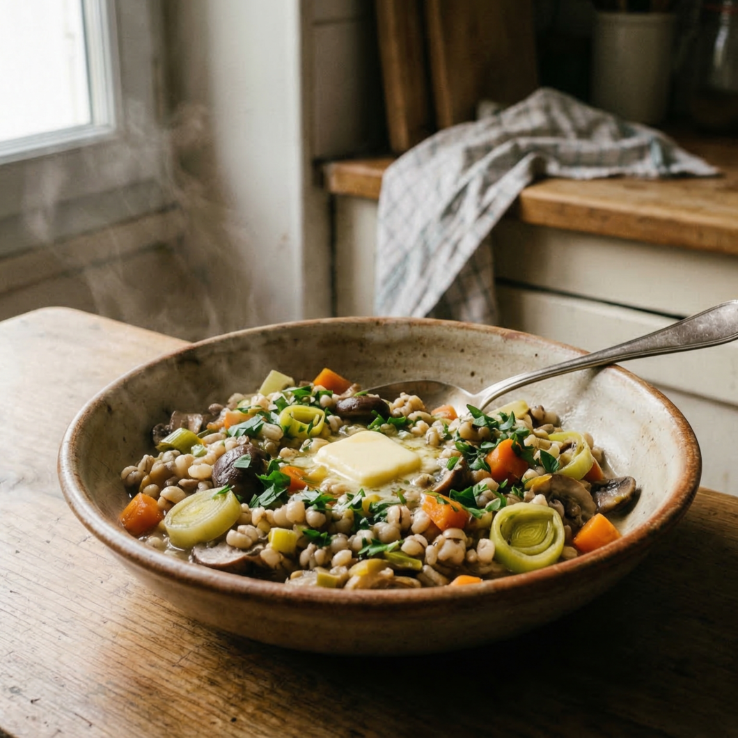 Gramas de Job (Lágrimas de Job) versión guisada de verduras