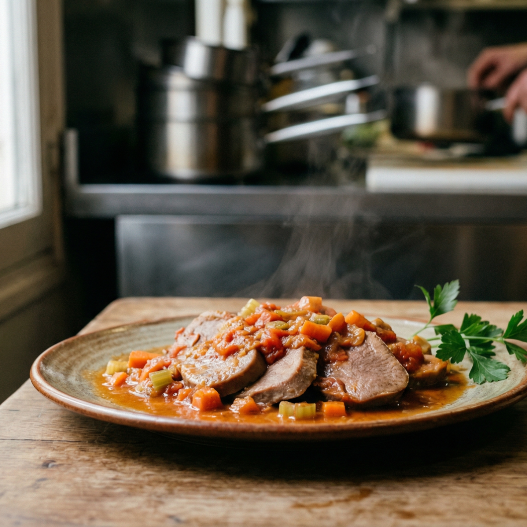 Kalbszunge in Tomatensoße