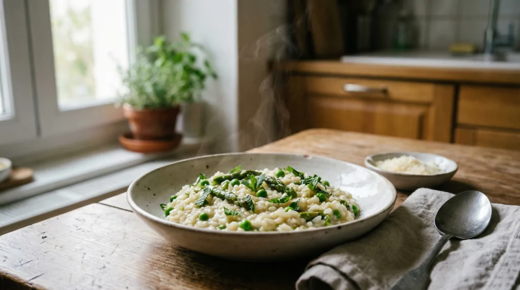 Risotto con piselli e asparagi alla menta