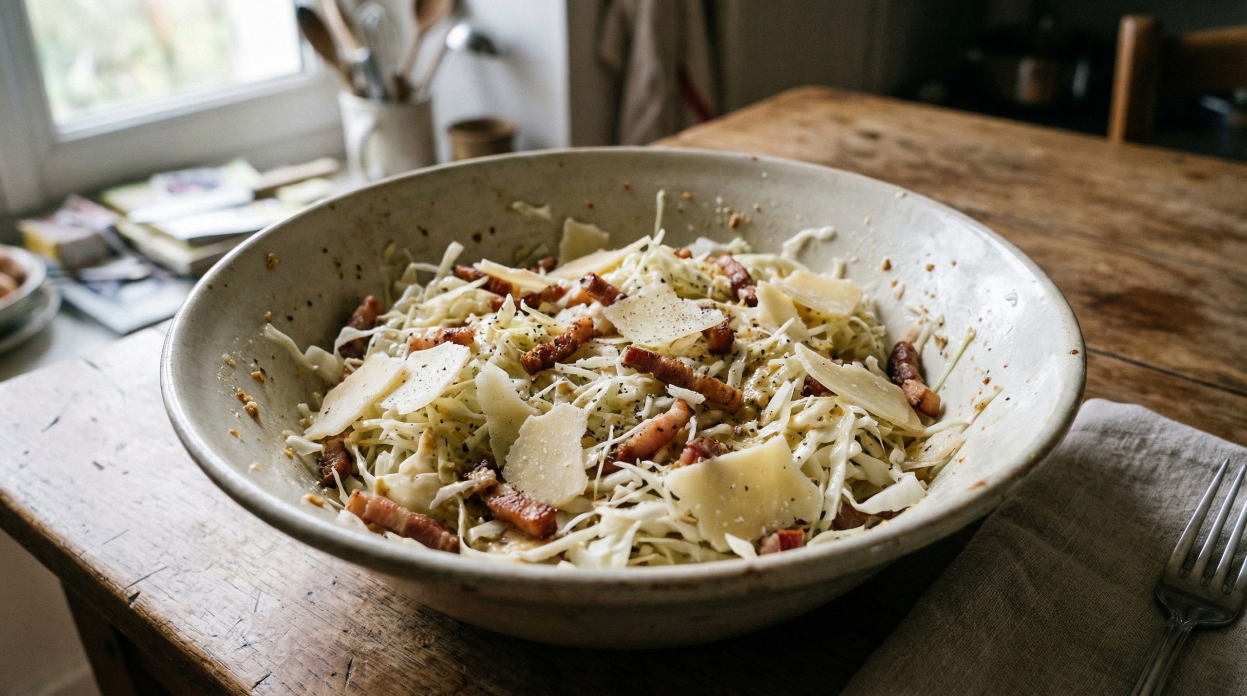 Salade de chou blanc lardons comté