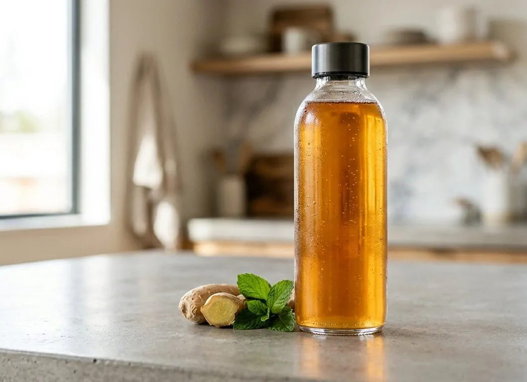 Kombucha fait maison dans une bouteille en verre Recette de mon Kombucha