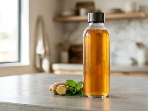 Botella de kombucha fermentada en casa