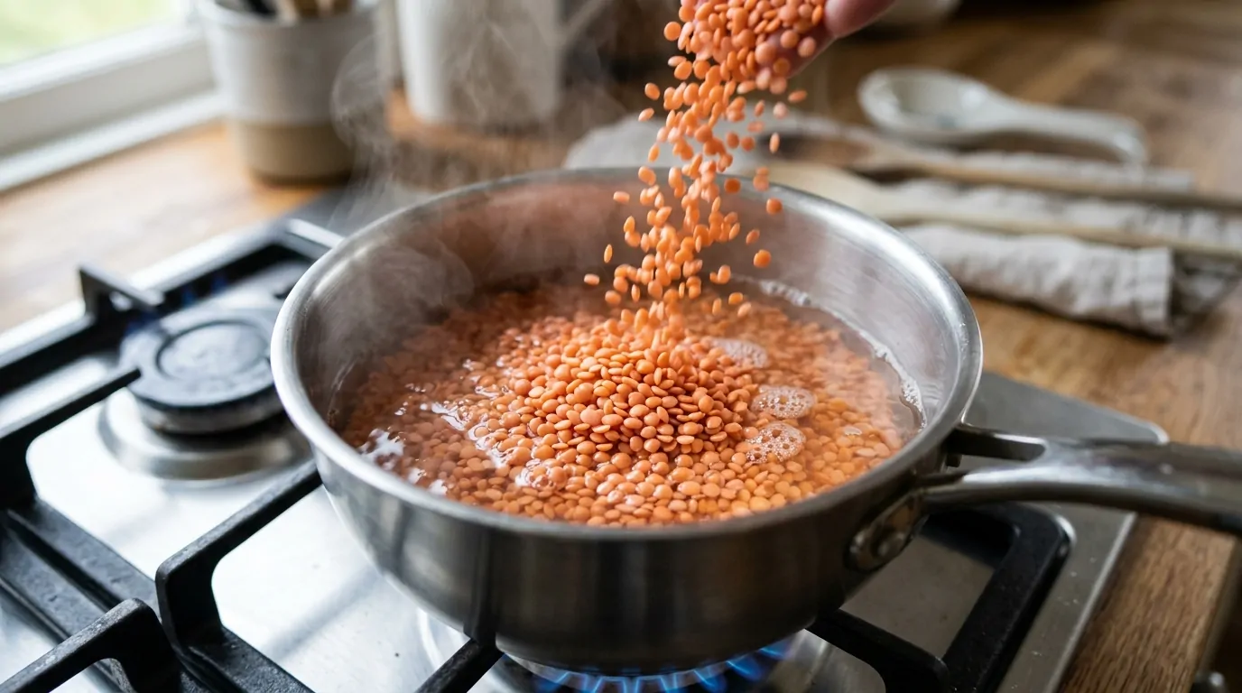 Casserole avec lentilles corail en cuisson