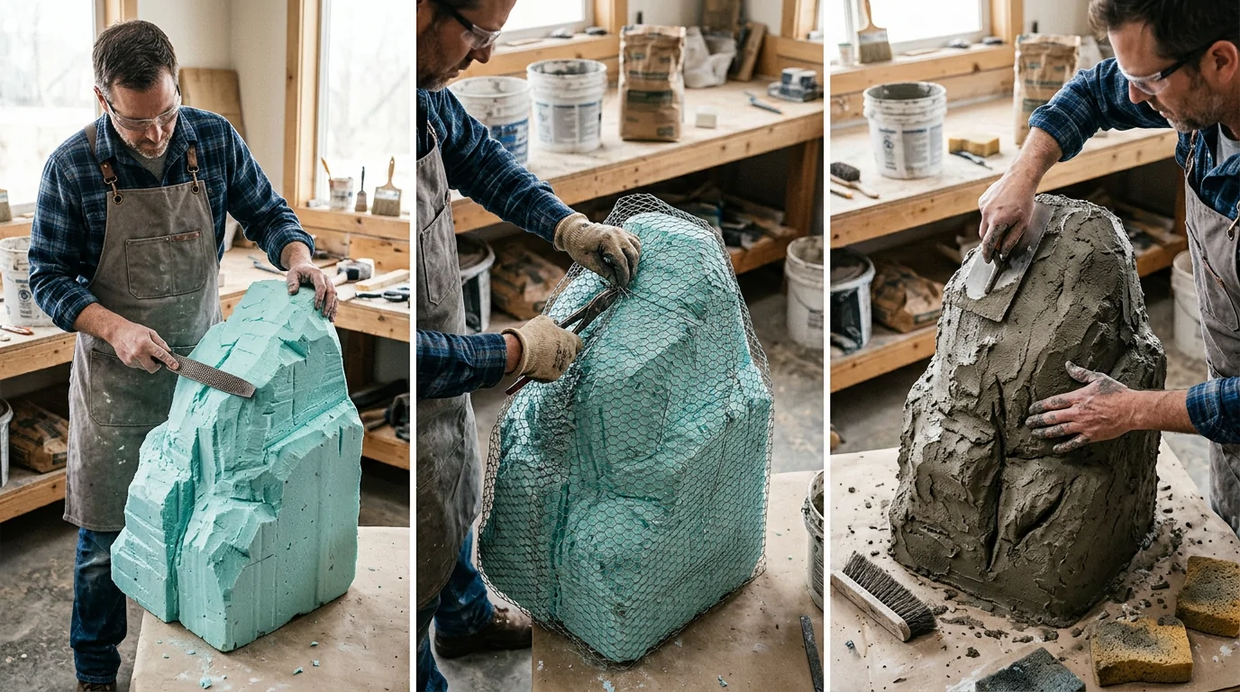 Wie stellt man Schritt für Schritt einen künstlichen Felsen her?