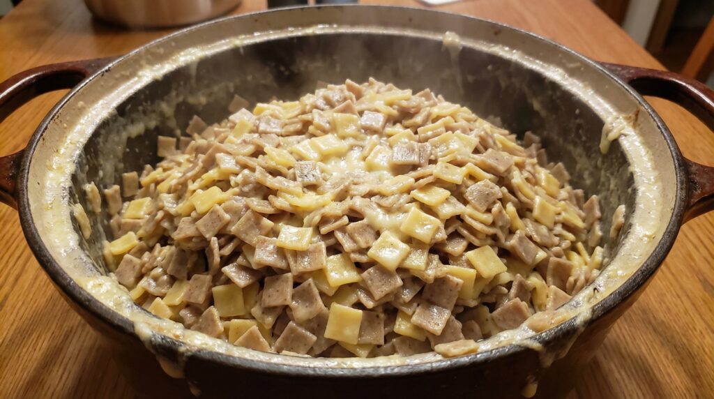 Crozets cocidos, que ilustran la porción ideal por persona.