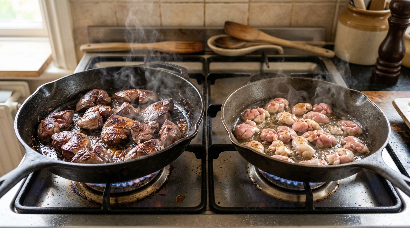 Cocine los riñones de res o de ternera en una sartén