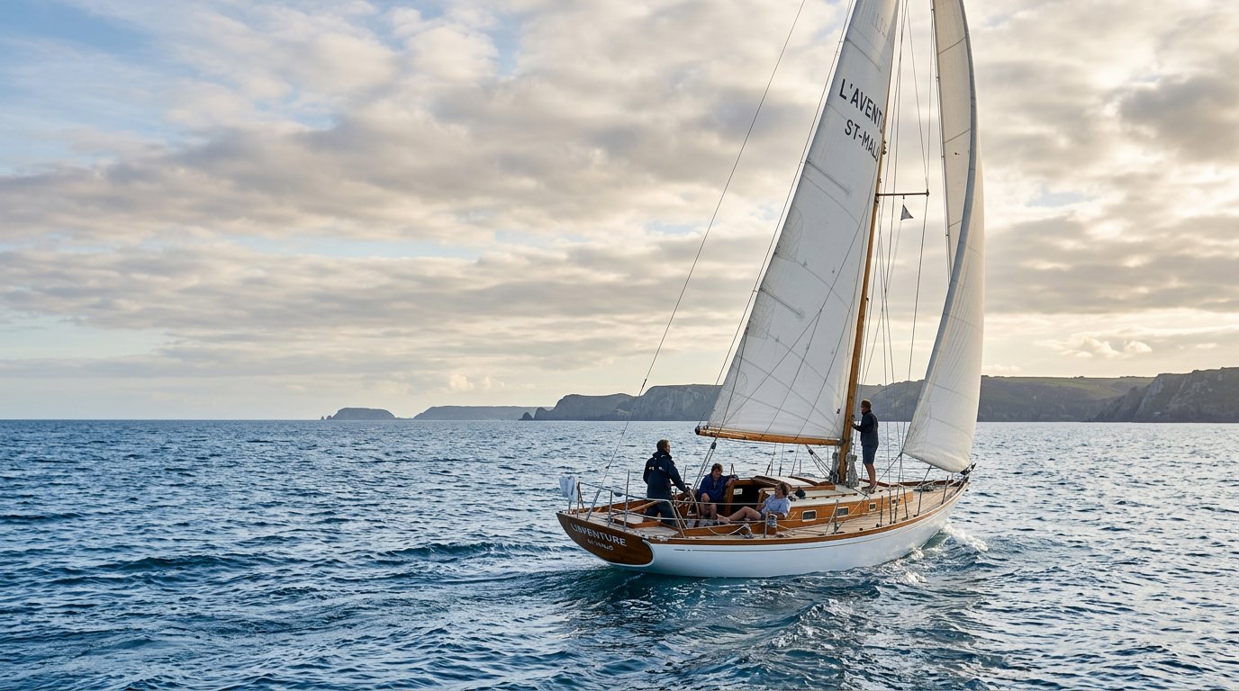 Voilier en mer pour ralentir et profiter Voilier naviguant paisiblement sur l'océan