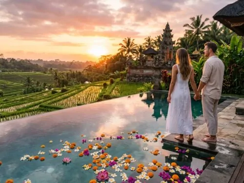 Una pareja romántica disfruta de su luna de miel en Bali
