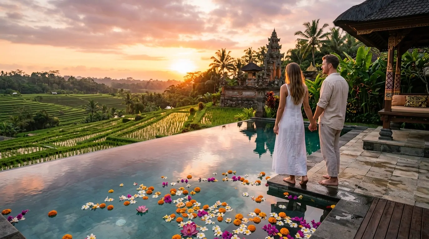 Couple romantique profitant de leur voyage de noces à Bali