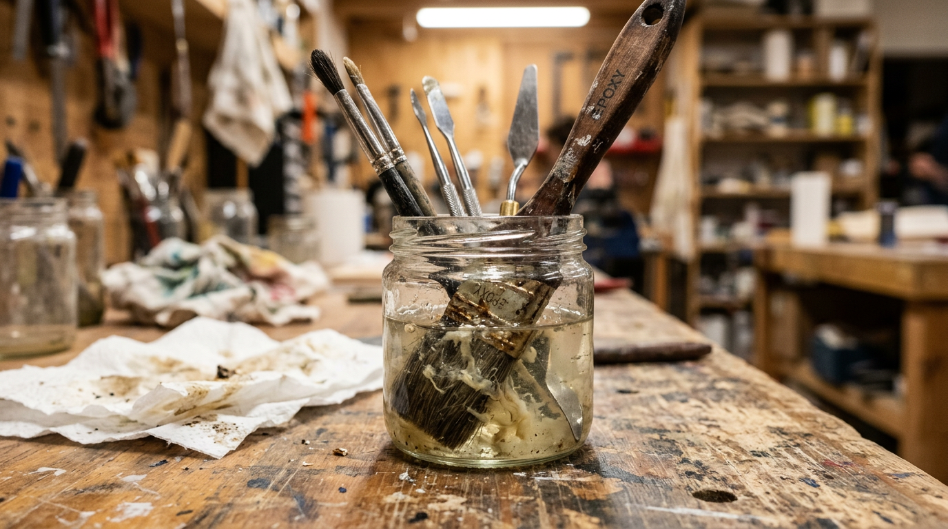 Limpie las herramientas y los pinceles después de usar resina epoxi