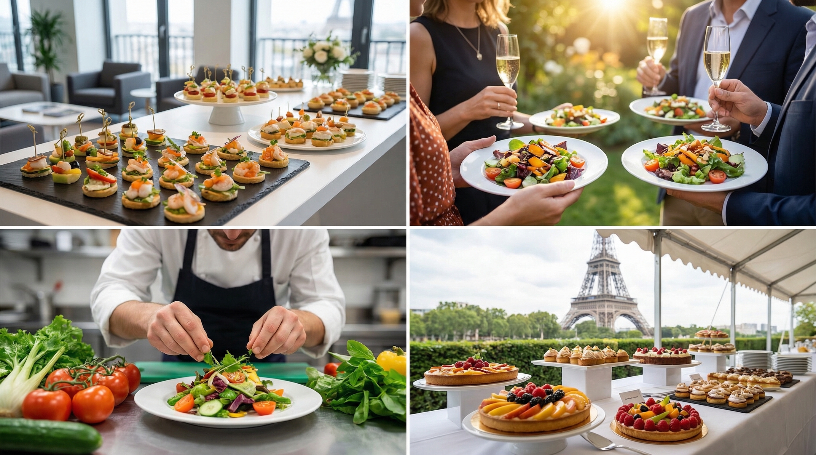 Elaboradas creaciones culinarias de un servicio de catering parisino.