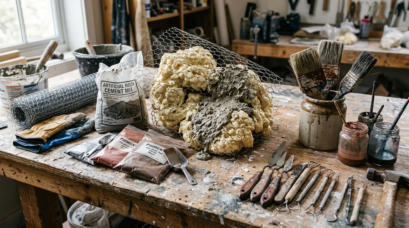 Welche Materialien werden benötigt, um einen künstlichen Felsen herzustellen?