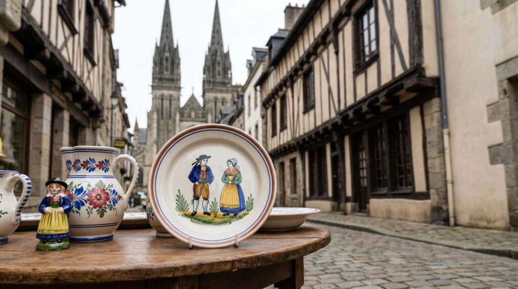 Catedral gótica y casas con entramado de madera de Quimper