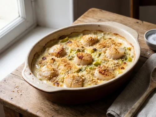 Rezept für Jakobsmuschel-Lauch-Gratin