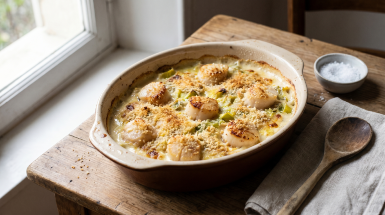 Ricetta per gratin di capesante e porri