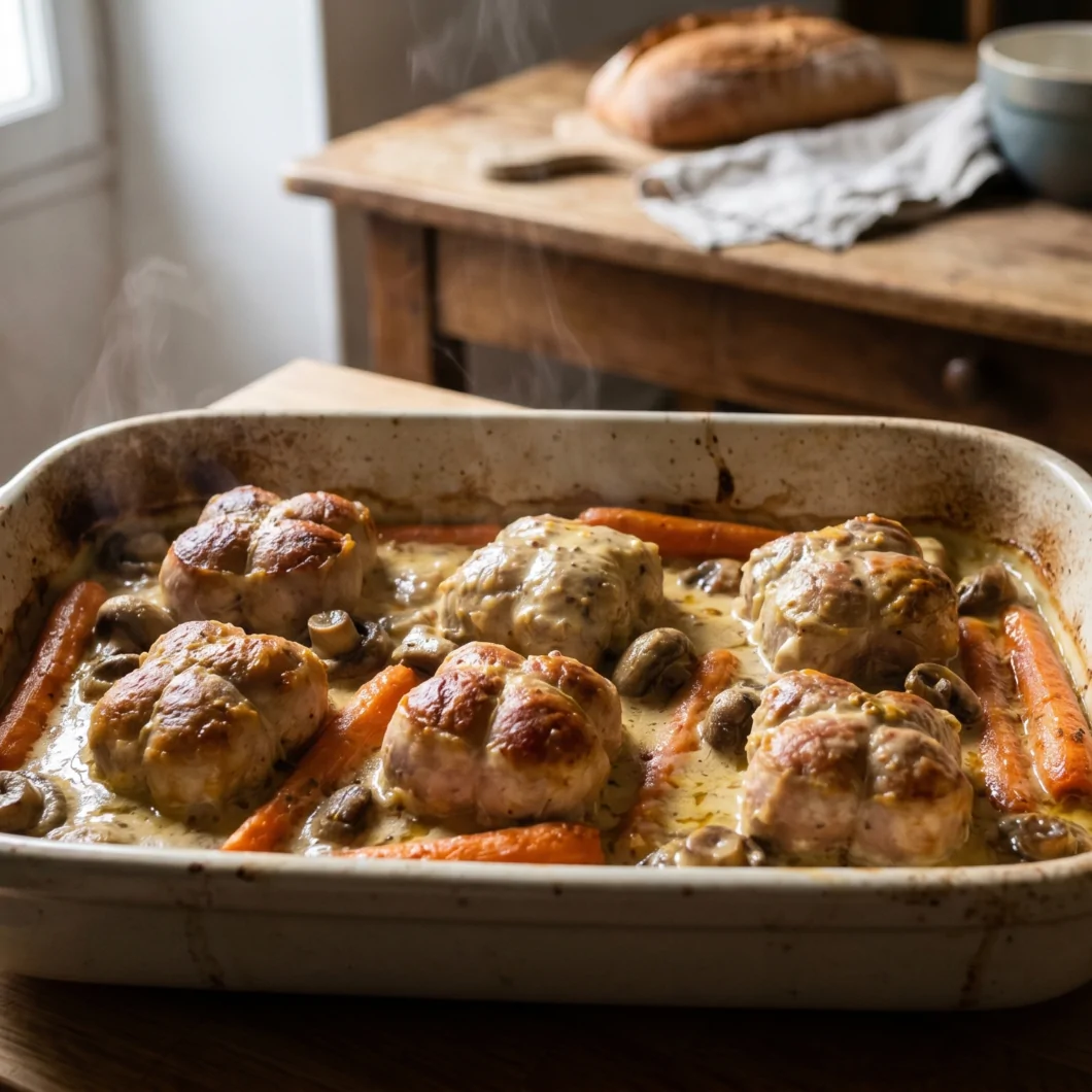 Paupiettes de porc au four à la moutarde