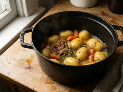 Receta de guiso de patatas, zanahorias y cebollas