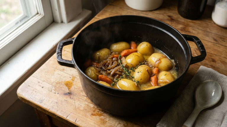 Recette de pomme de terre, carotte et oignon en cocotte