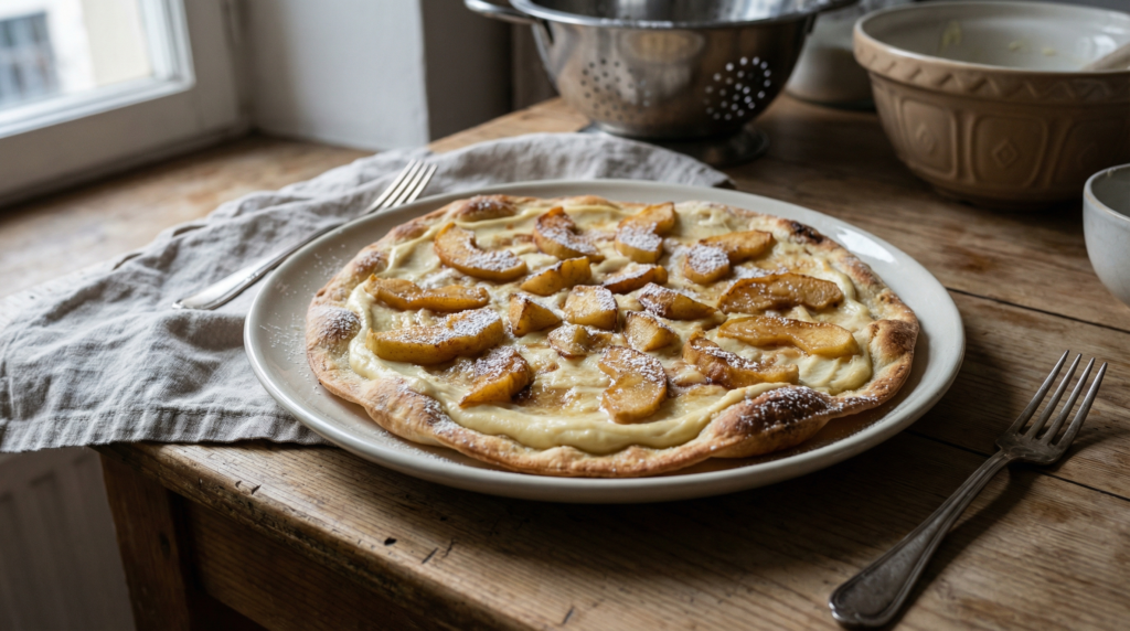 Przepis na słodką tartę flambée