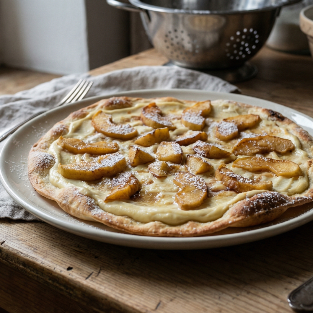 Tarta flambeada dulce