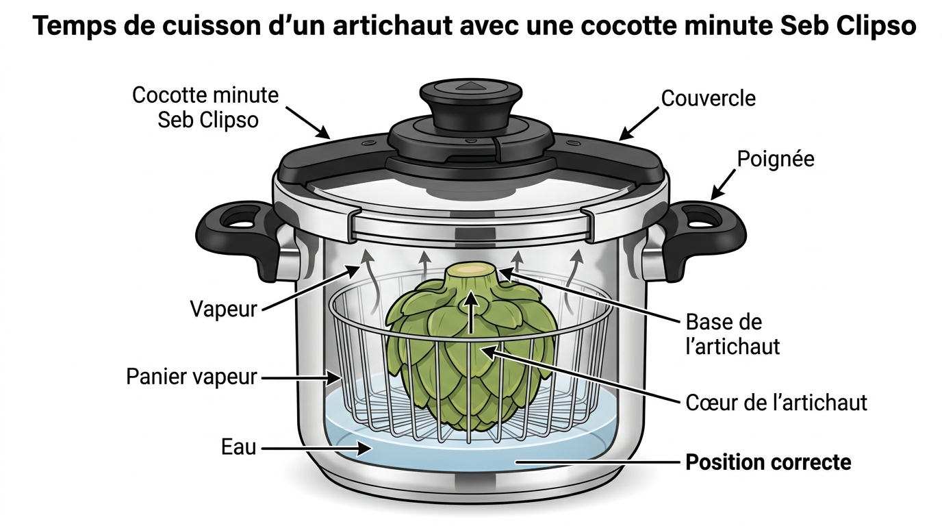 Alcachofa entera cocida al vapor en olla a presión