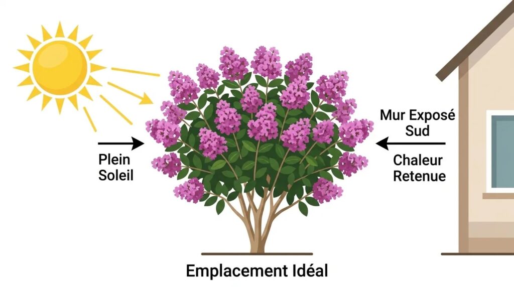 Mirto crespón en plena floración a pleno sol