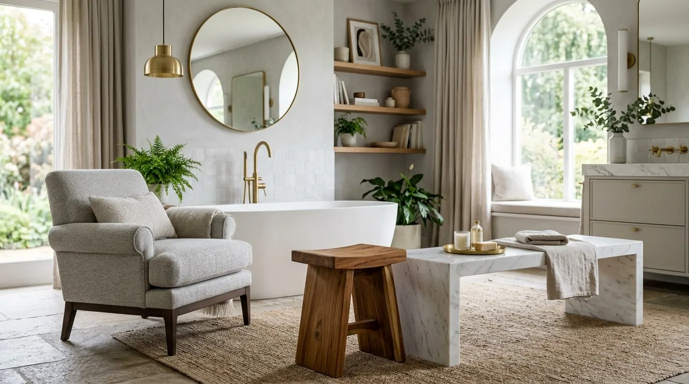 Muebles contemporáneos en un baño