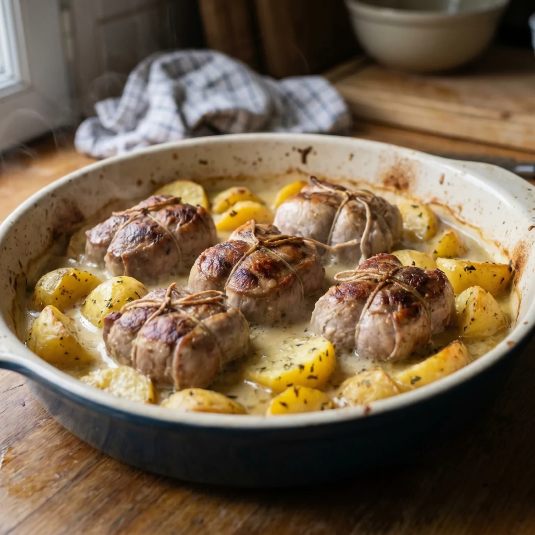Paupiette de porc au four avec des pommes de terre