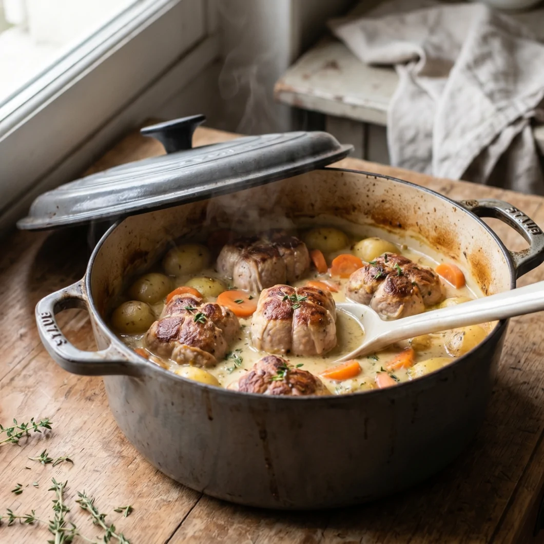 Paupiettes de porc moutarde vin blanc