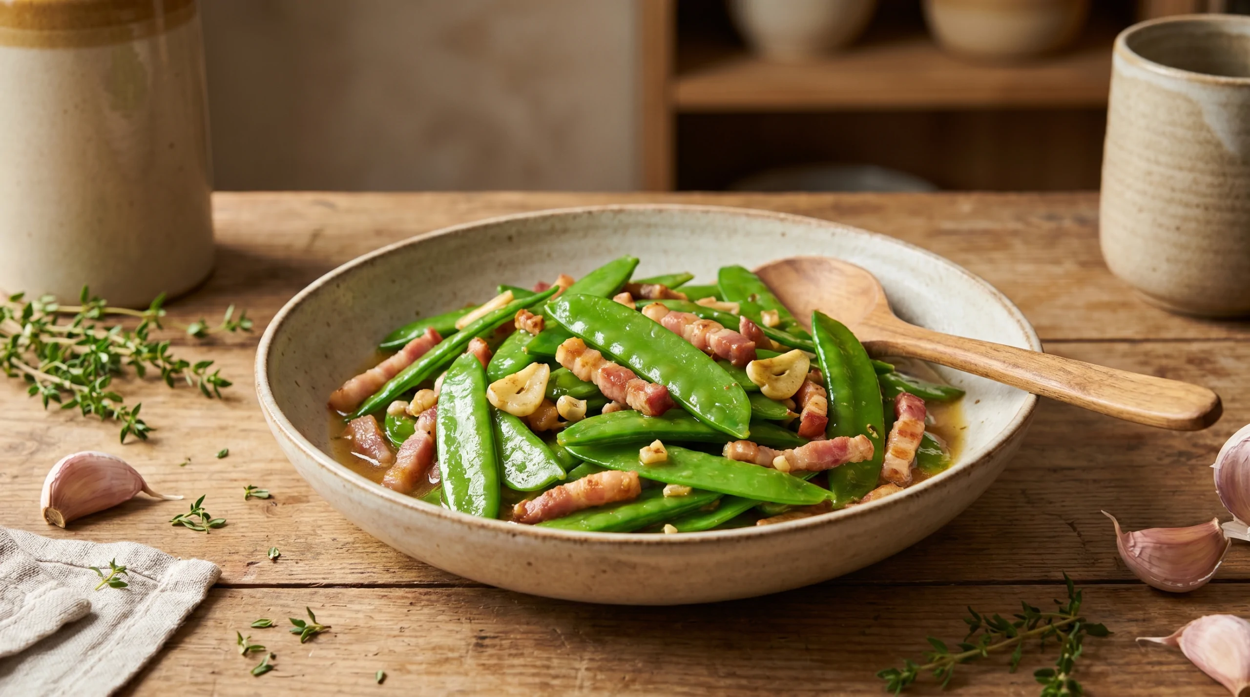 Pois gourmands mangetout aux lardons fumés recette de pois gourmands mangetout aux lardons fumés