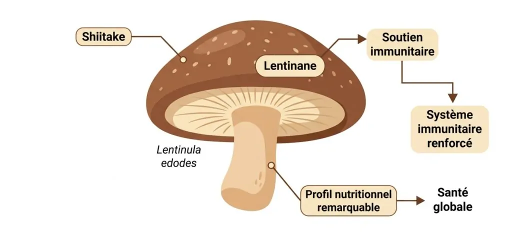 Champignon shiitake avec lentinane bénéfique pour l'immunité