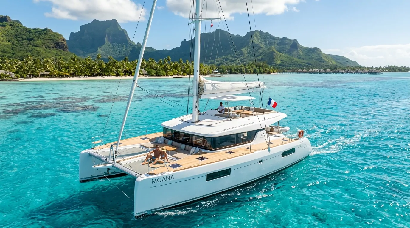 Croisière privée en catamaran en Polynésie française lors d'un voyage de noces Croisière privée en catamaran en Polynésie française lors d'un voyage de noces