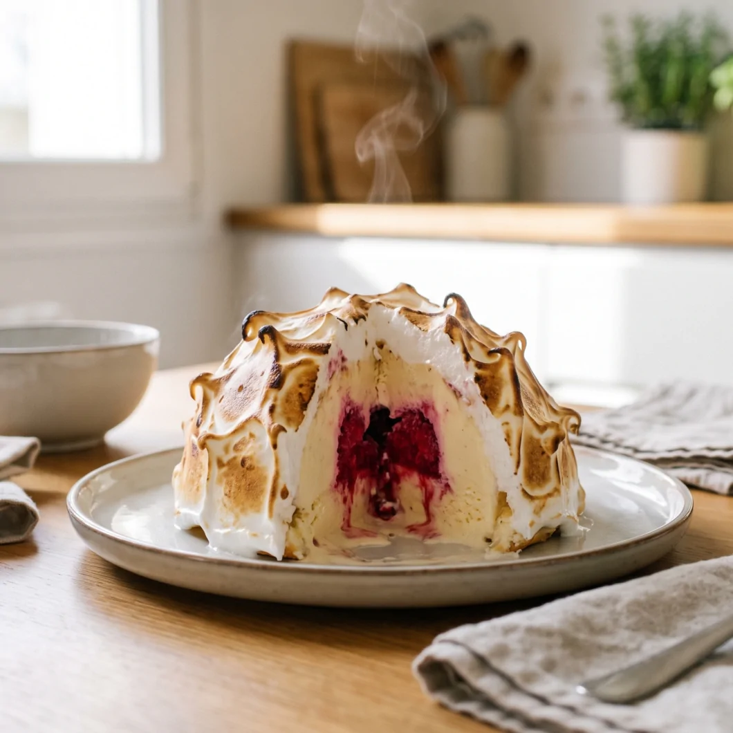 Bombe glacée meringuée aux fruits rouges