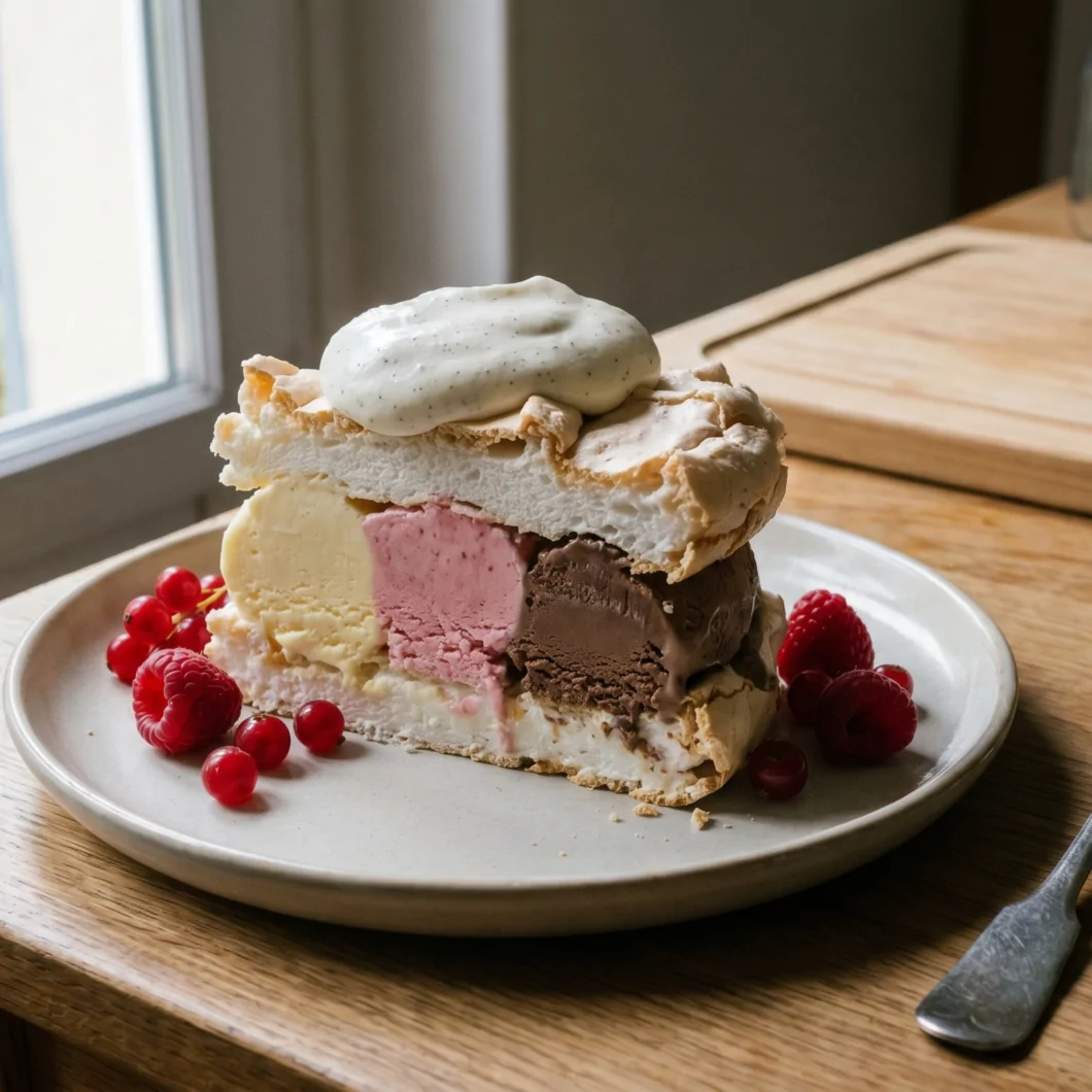 Gefrorenes Vacherin mit 3 Geschmacksrichtungen