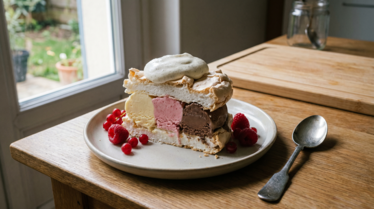 Rezept für dreifach aromatisierten Vacherin mit Vanille, Erdbeere und Schokolade