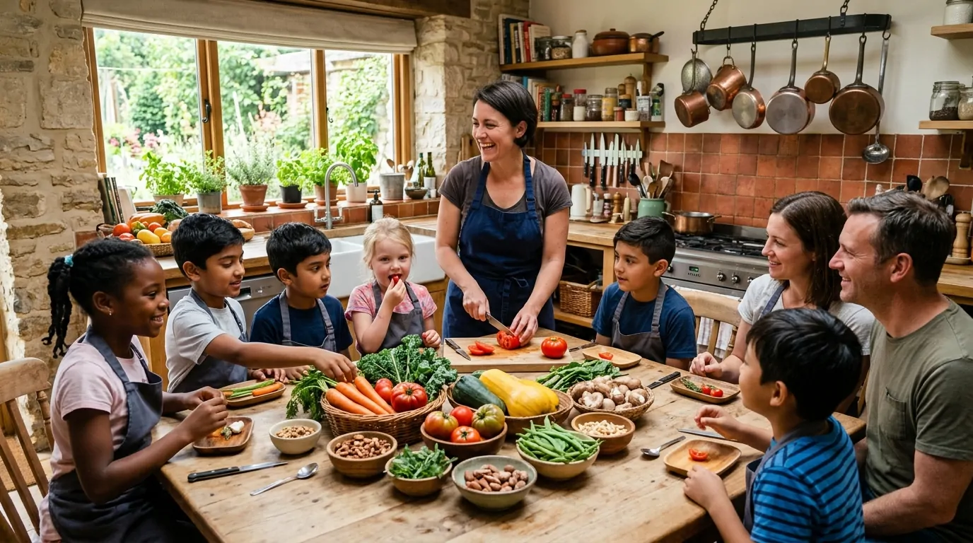Chef professionnel animant une Leçon de Goût avec des enfants autour d'une table