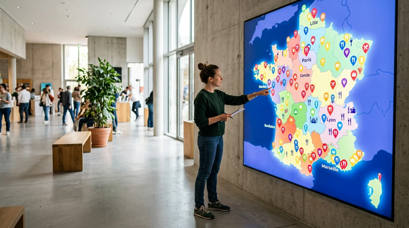 Personne consultant une carte interactive des activités gastronomiques en France