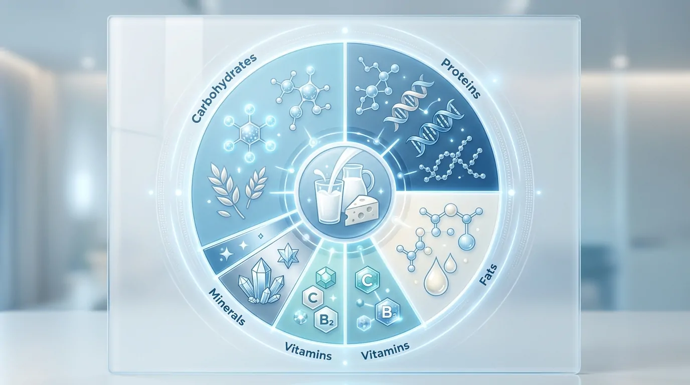 Infografica circolare dei valori nutrizionali del latte: proteine, grassi, carboidrati, vitamine, minerali Infografica circolare dei valori nutrizionali del latte: proteine, grassi, carboidrati, vitamine, minerali