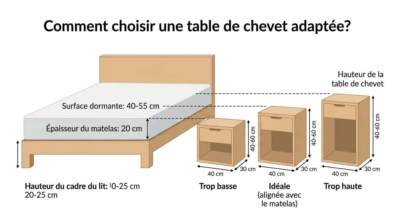Choisir une table de chevet pour matelas Table de chevet adaptée à un matelas standard